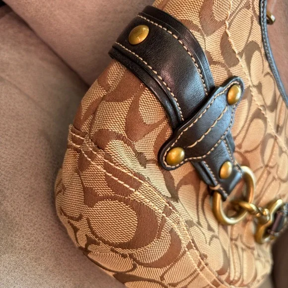 Coach Signature Brown Black Shoulder Monogrammed Ergo Hobo Bag E0732-11274 - Picture 9 of 17